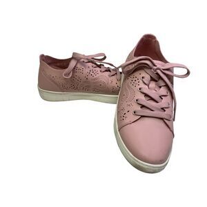 Womens Pink Faux Leather Vegan Sneakers Casual Shoes with Cutout Design